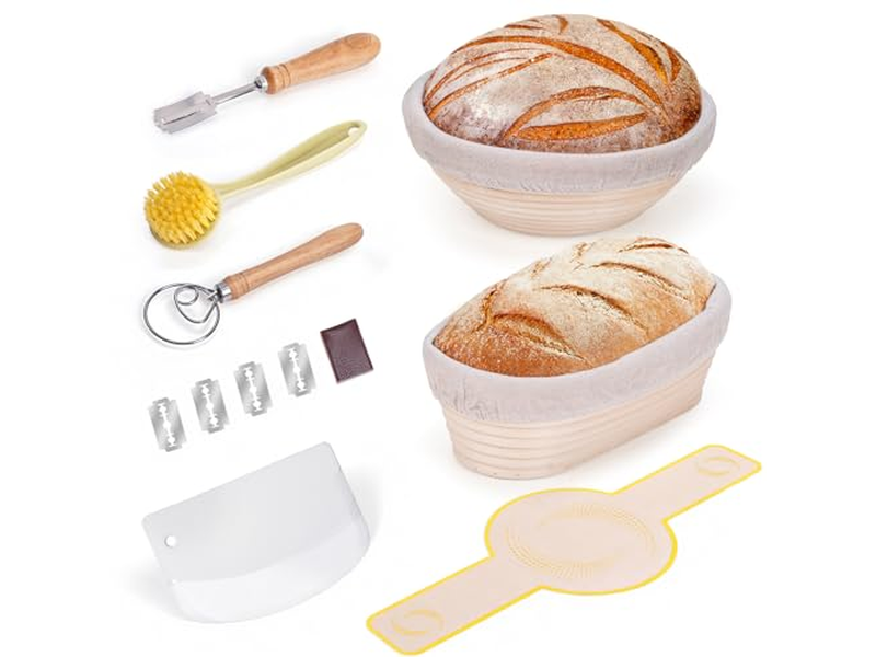 Panier Banneton avec grattoir en plastique fait main, formes multiples, couleur naturelle