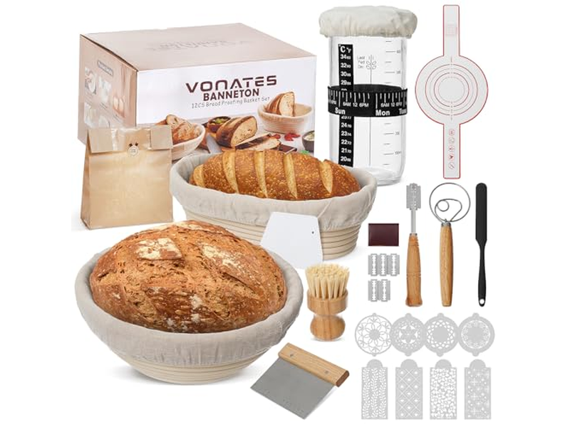 Panier à pain en rotin avec couvercle et doublure pour outil de fermentation de levain