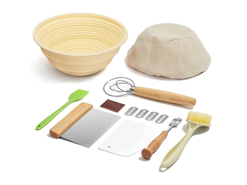 Paniers Banneton Rectangulaires et Ronds de 10 Pouces Ovales en Osier Doublés, 7 Paniers