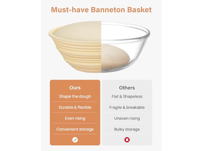 Paniers Banneton Rectangulaires et Ronds de 10 Pouces Ovales en Osier Doublés, 7 Paniers