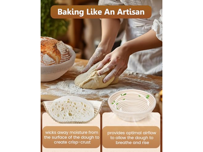 Panier Banneton avec grattoir en plastique fait main, formes multiples, couleur naturelle