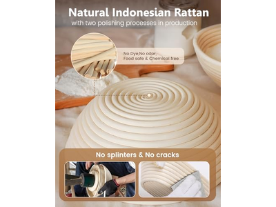 Panier Banneton avec grattoir en plastique fait main, formes multiples, couleur naturelle