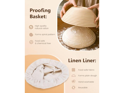 Panier Banneton avec grattoir en plastique fait main, formes multiples, couleur naturelle